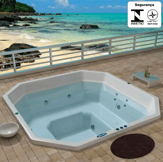 Spa Quadrado Marbella C5 Linha GLOW em Gel Coat c/ Capa e Gerador de Ozônio