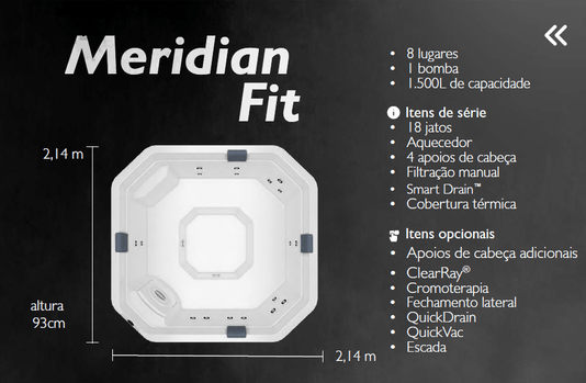 Spa Quadrado Meridian Fit Jacuzzi em Acrílico Com Cobertura Térmica