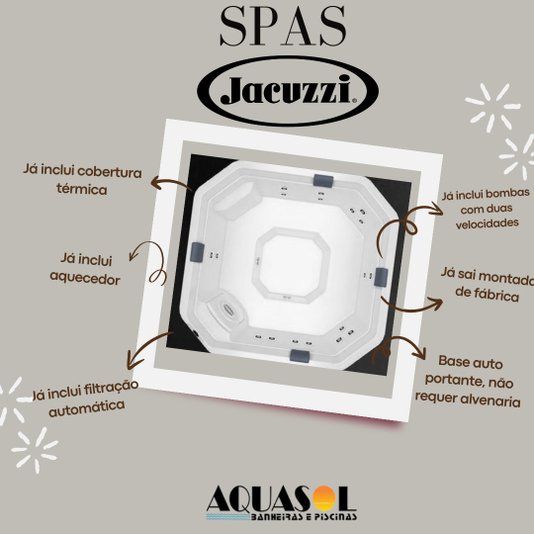 Spa Quadrado Meridian Fit Jacuzzi em Acrílico Com Cobertura Térmica