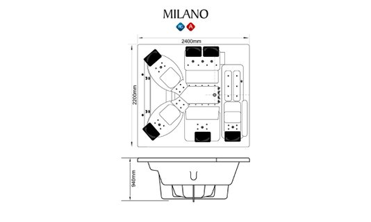 SPA Quadrado Milano em Gel Coat