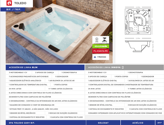 Spa Quadrado Toledo Innova em Gel Coat
