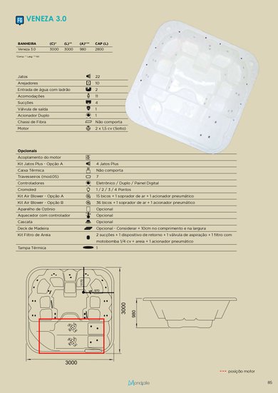 Spa Quadrado Veneza 3.0 em Gel Coat