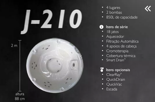 Spa Redondo J210 Jacuzzi em Acrílico Com Cobertura Térmica