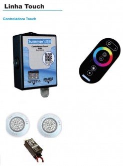 Conjunto de led para piscina com 2 Refletores Power Led Rgb Abs + Controle com touch + Fonte