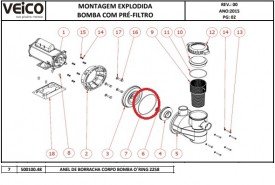 Anel O'ring do Corpo da Motobomba Veico para Piscina